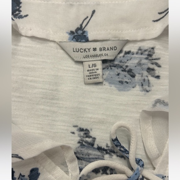 Lucky Brand top, blue floral women’s size large - Picture 5 of 9